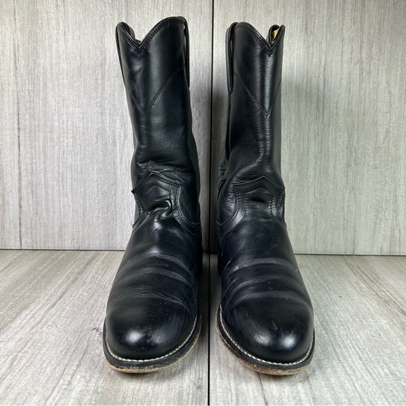 Justin Boots Black Leather Roper Round Almond Toe Cowboy Boot Women’s Size 6.5 - Picture 5 of 11